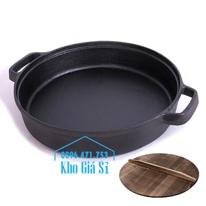 Chảo gang đúc nguyên khối nướng thịt, áp chảo trên bếp từ, bếp điện đường kính 31cm