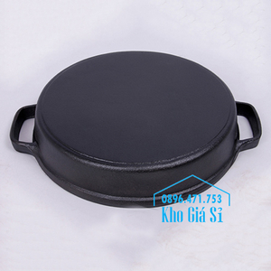 Chảo gang đúc nguyên khối nướng thịt, áp chảo trên bếp từ, bếp điện đường kính 31cm