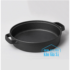 Chảo gang đen đúc thô 2 quai làm bò áp chảo, chiên rán, nấu món ăn Nhật đường kính 27cm