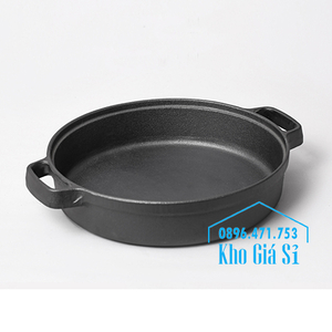 Chảo gang đen đúc thô 2 quai làm bò áp chảo, chiên rán, nấu món ăn Nhật đường kính 27cm