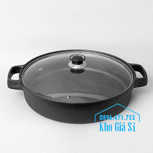 Chảo gang đen đúc thô 2 quai làm bò áp chảo, chiên rán, nấu món ăn Nhật đường kính 27cm