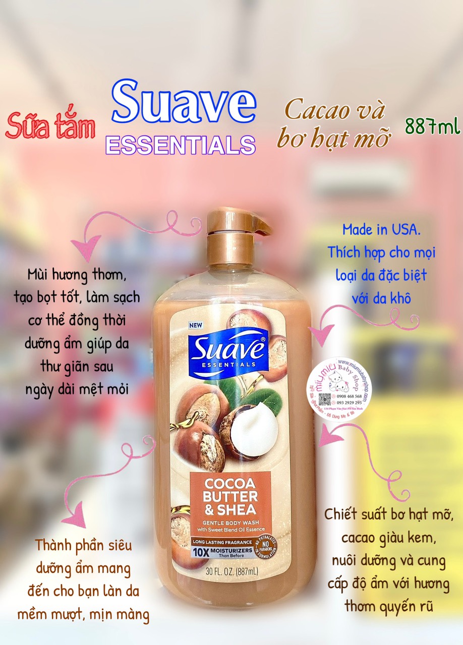 Tắm Suave cacao và bơ hạt mỡ 887ml