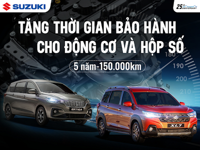 Tăng thời gian bảo hành cho cụm động cơ và hộp số của các dòng xe Du Lịch Suzuki