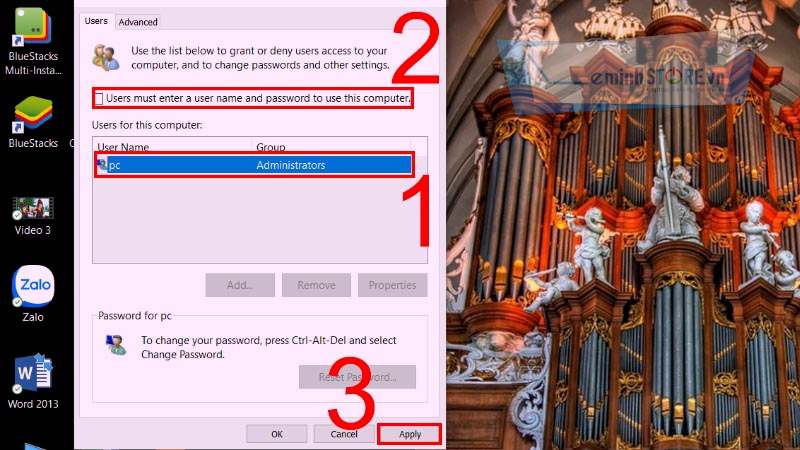 Chọn tài khoản mà bạn muốn tắt mật khẩu Chọn tài khoản mà bạn muốn tắt mật khẩu