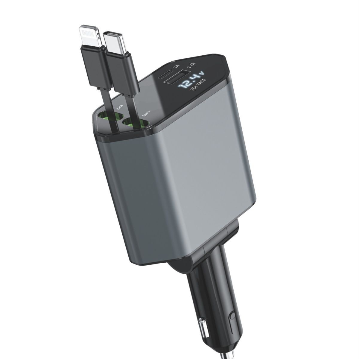 TẨU XẠC NHANH Ô TÔ 120W DÂY RÚT TỰ ĐỘNG 4 CỔNG USB TYPE-C VÀ LINING ĐA NĂNG