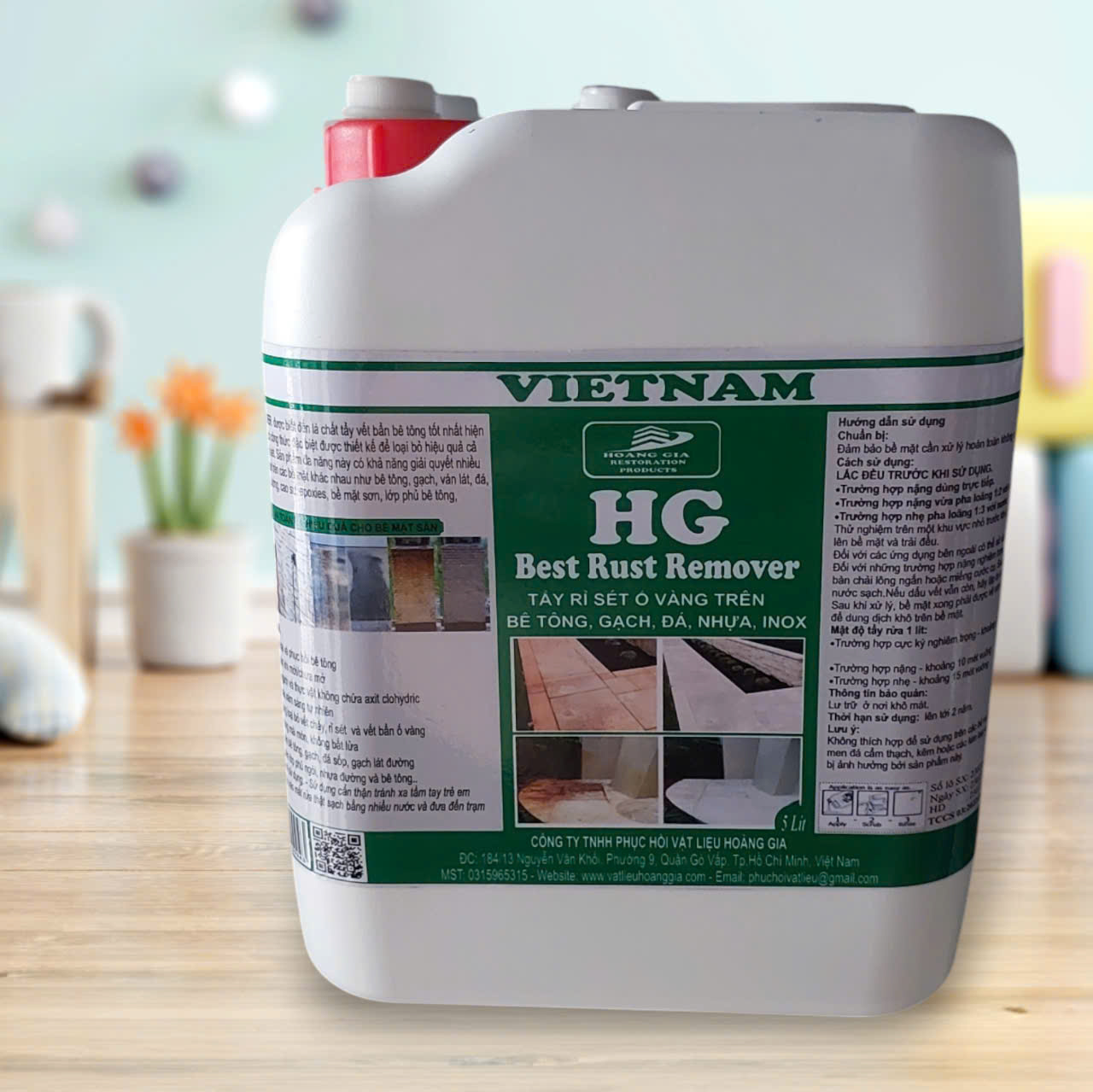 Tẩy rỉ sét ố vàng sàn bê tông, nền gach tường. HG F1 concrete rust remover 5 lít