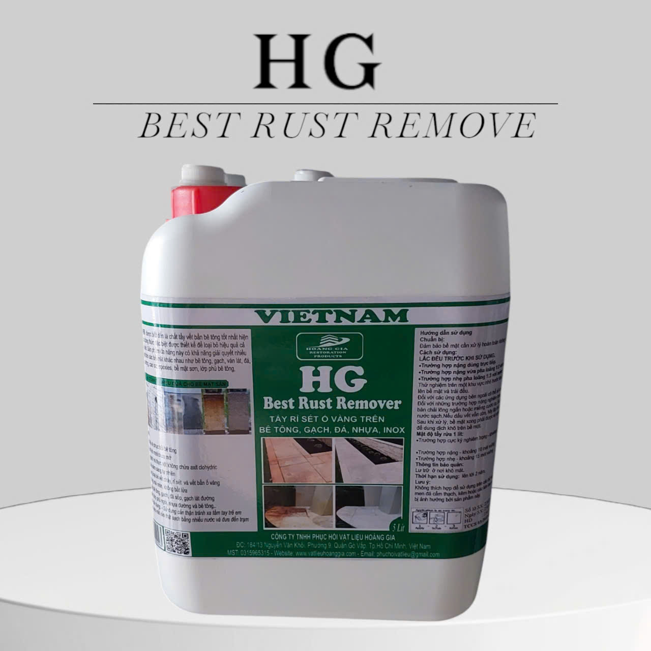 Tẩy rỉ sét ố vàng sàn đá, bê tông, nền gach tường. HG best rust remover 5 lít