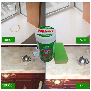 Tẩy vết ố vàng trên bề mặt bàn đá nhân tạo bằng bột tẩy HG02 STAIN HANDWATER REMOVER