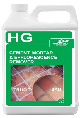 Tẩy xi măng , Vữa ,Chất tẩy gạch màu, gạch lát nền HG cement, mortar efflorescence remover 5L