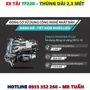 GIÁ XE TẢI TF220 THÙNG LỬNG TẢI 990KG MỚI NHẤT