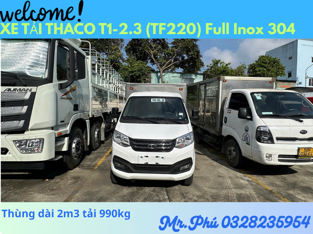 THACO TOWNER T1-2.3 THÙNG KÍN TẢI 990kg dài 2m3 FULL INOX 304 CHỞ HẢI SẢN