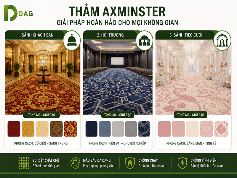 Infographic phối màu hoa văn thảm axminster Hồ Chí Minh theo không gian kiến trúc.