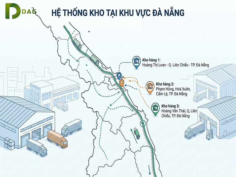 Hệ thống kho thảm gạch đế su Đà Nẵng của DAG sẵn hàng số lượng lớn phục vụ logistics liên tỉnh miền Trung.