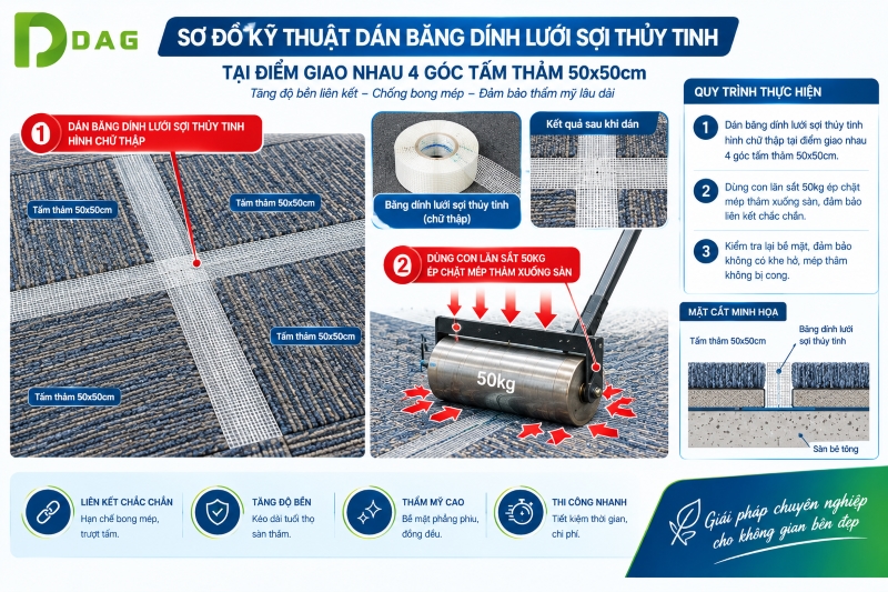 Thảm tấm Hồ Chí Minh bị phồng rộp sơ đồ dán lưới sợi thủy tinh gia cố 4 góc