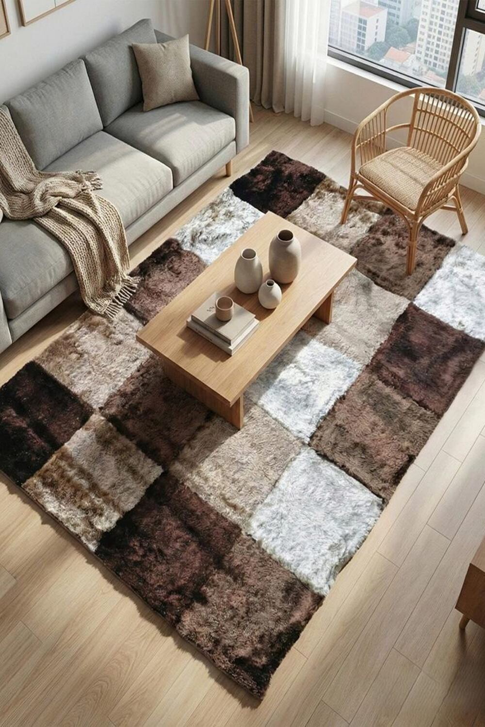 Thảm trang trí phòng khách phòng ngủ dòng thảm lông dài HLO-5D 1203 HNO