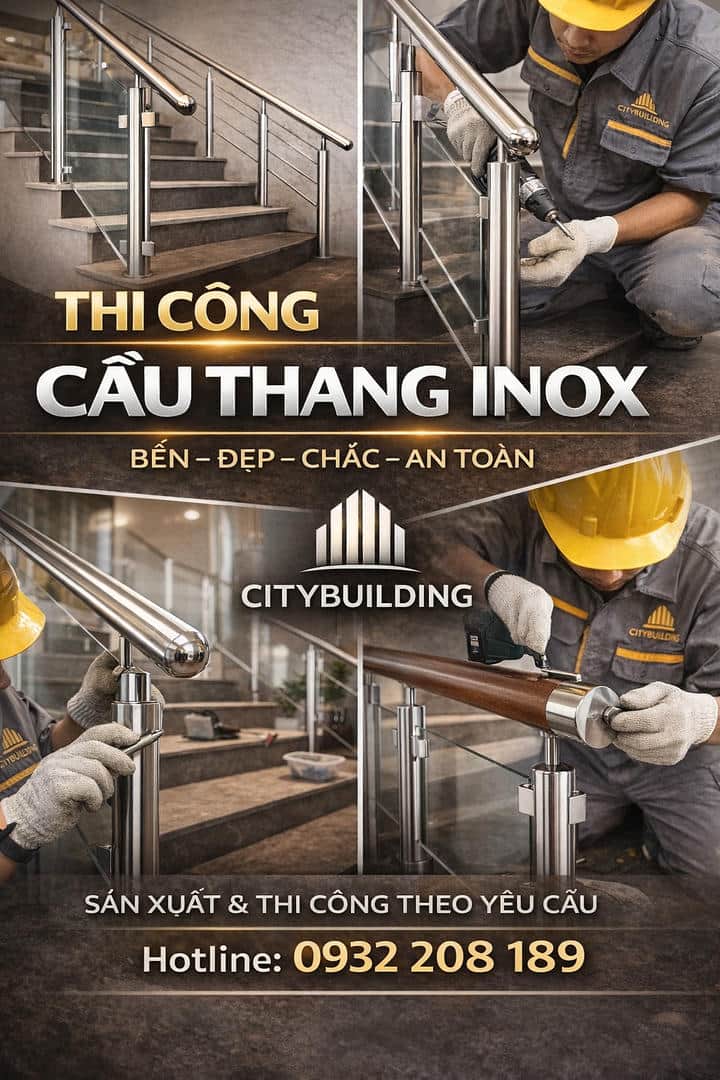THI CÔNG CẦU THANG INOX ĐẸP CHUẨN KỸ THUẬT THEO YÊU CẦU CITYBUILDING