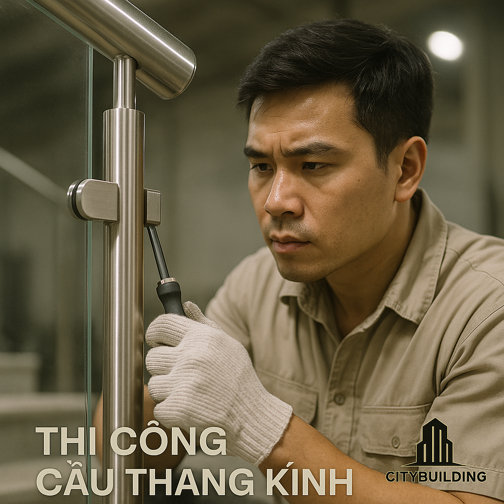 Dịch vụ thi công cầu thang kính cường lực tại TP.HCM khu vực Phường Tân Định do Citybuilding thực hiện mang đến không gian sống hiện đại, sang trọng và an toàn tuyệt đối cho mọi công trình từ nhà phố, chung cư cao cấp đến cửa hàng thời trang và văn phòng.