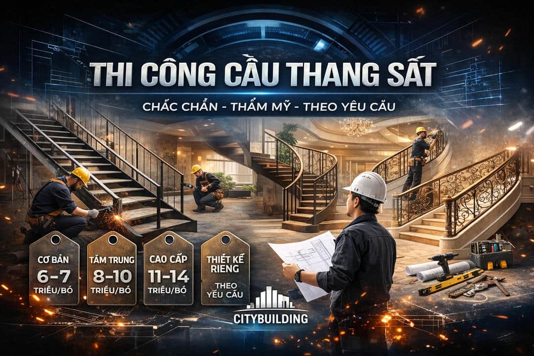 THI CÔNG CẦU THANG SẮT ĐẸP CHẮC CHẮN THEO YÊU CẦU CITYBUILDING