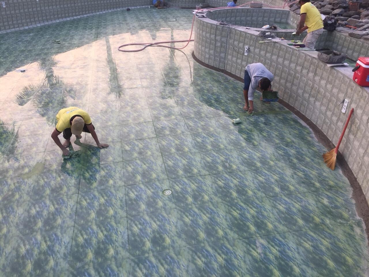 Thi công gạch 3d hồ bơi Thi công gạch 3d hồ bơi