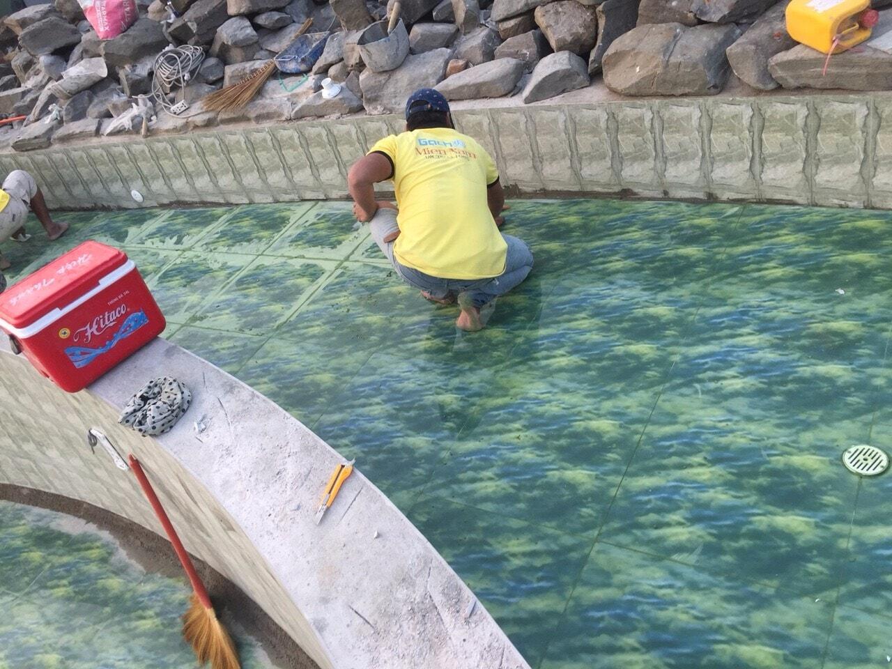 Thi công gạch 3d hồ bơi Thi công gạch 3d hồ bơi