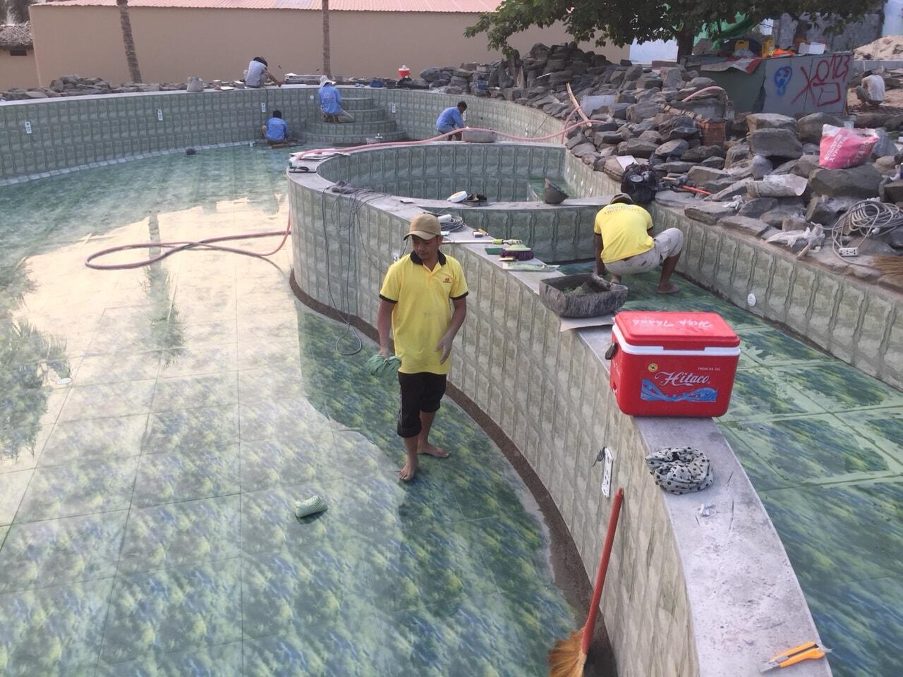 Thi công gạch 3d hồ bơi Thi công gạch 3d hồ bơi