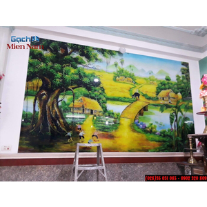 Thi công tranh gạch 3D Đồng Quê chú Vân Gò Dầu Tân Phú