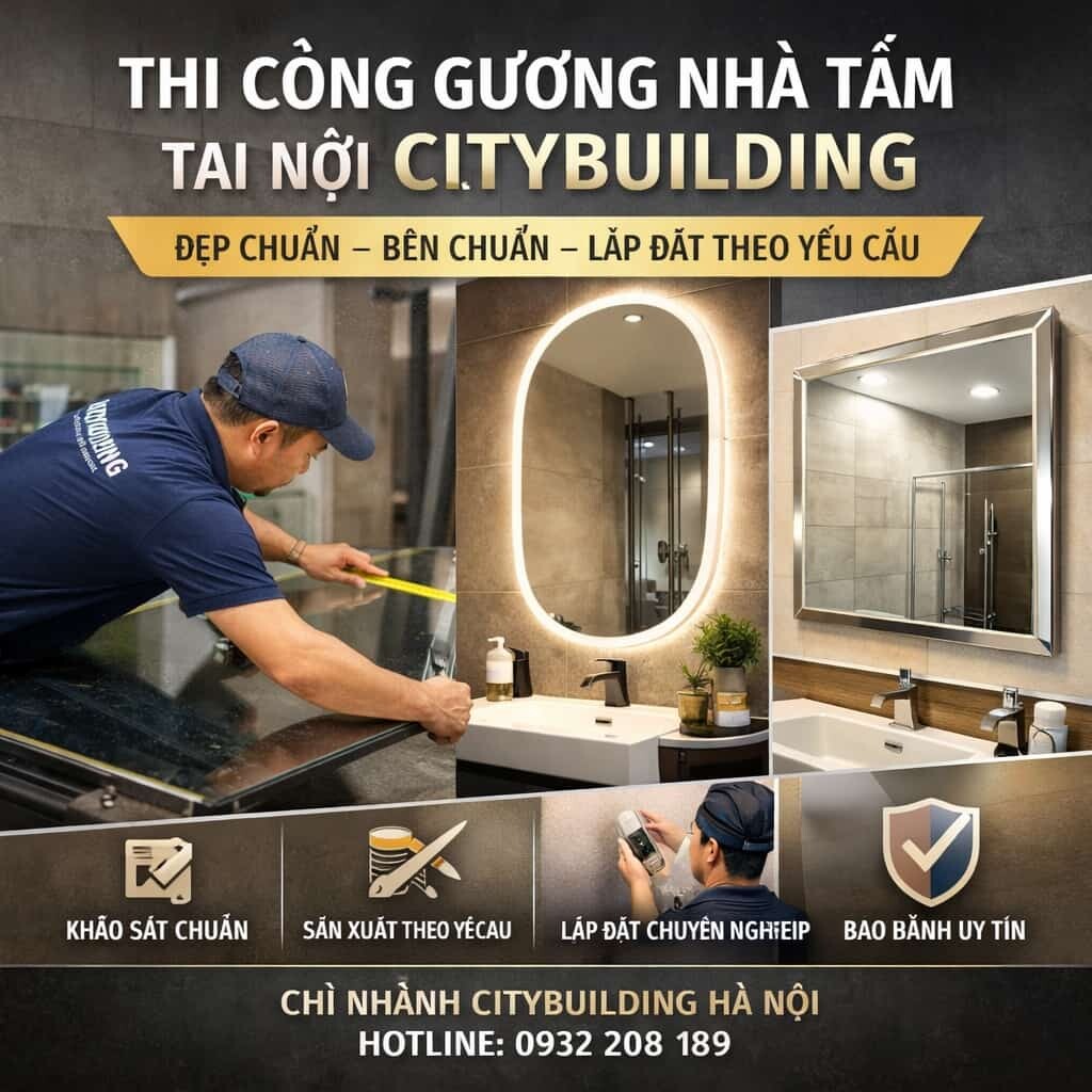 THI CÔNG GƯƠNG NHÀ TẮM TẠI HÀ NỘI CITYBUILDING – ĐẸP CHUẨN, BỀN CHUẨN, LẮP ĐẶT THEO YÊU CẦU