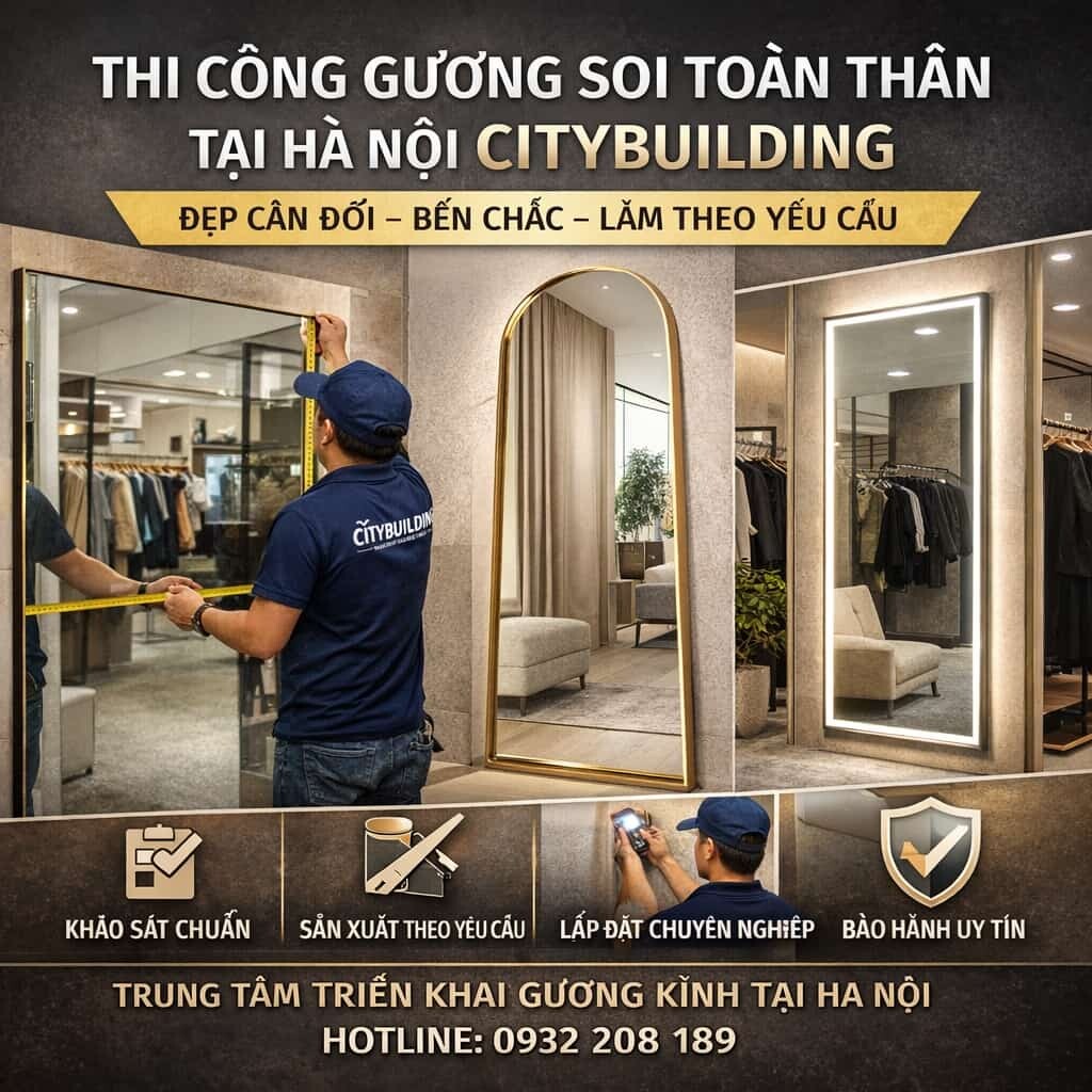 THI CÔNG GƯƠNG SOI TOÀN THÂN TẠI HÀ NỘI CITYBUILDING – ĐẸP CÂN ĐỐI, BỀN CHẮC, LÀM THEO YÊU CẦU
