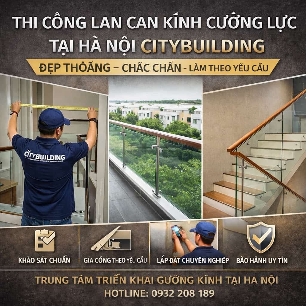 THI CÔNG LAN CAN KÍNH CƯỜNG LỰC TẠI HÀ NỘI CITYBUILDING – ĐẸP THOÁNG, CHẮC CHẮN, LÀM THEO YÊU CẦU