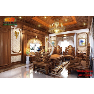 Thiết kế thi công nội thất biệt thự cổ điển bằng gỗ gõ gia đình chị Lan Bình Tân