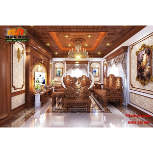 Thiết kế thi công nội thất biệt thự cổ điển bằng gỗ gõ gia đình chị Lan Bình Tân