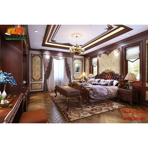 Thiết kế thi công nội thất biệt thự cổ điển bằng gỗ gõ gia đình chị Lan Bình Tân