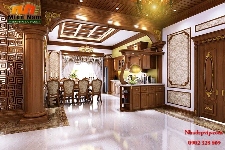 Thiết kế thi công nội thất biệt thự cổ điển bằng gỗ gõ gia đình chị Lan Bình Tân Thiết kế thi công nội thất biệt thự cổ điển bằng gỗ gõ gia đình chị Lan Bình Tân