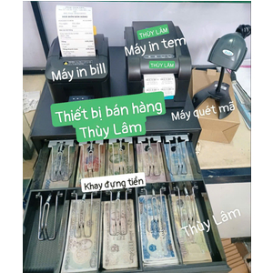 Bộ 4 thiết bị bán hàng cho shop: Máy in tem mã vạch, Máy in hóa đơn, Máy quét mã vạch, Ngăn kéo đựng tiền