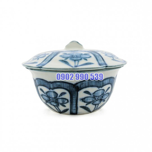 Thố Sứ Có Nắp Men Lam