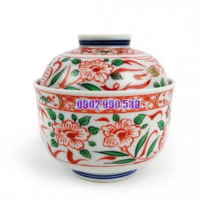 Thố Sứ Ngũ Sắc Có Nắp Có Triện