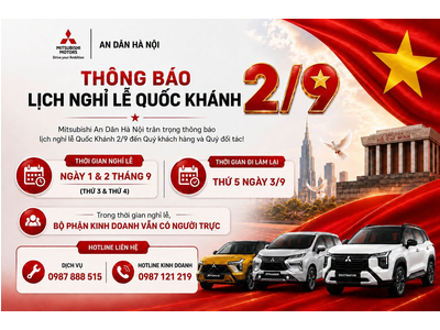 THÔNG BÁO LỊCH NGHỈ LỄ QUỐC KHÁNH 2/9/2026 - MITSUBISHI LONG BIÊN