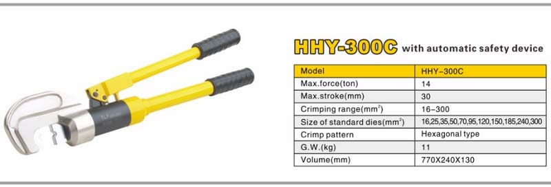 Thông số kỹ thuật: Kìm bấm đầu cos bằng thủy lực HHY-300C 