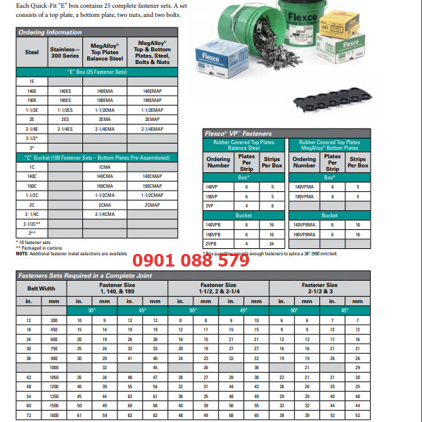 thông số kỹ thuật Bản lề móc nối băng tải từ 11mm đến 17mm 1-1/2E Flexco (Mỹ)