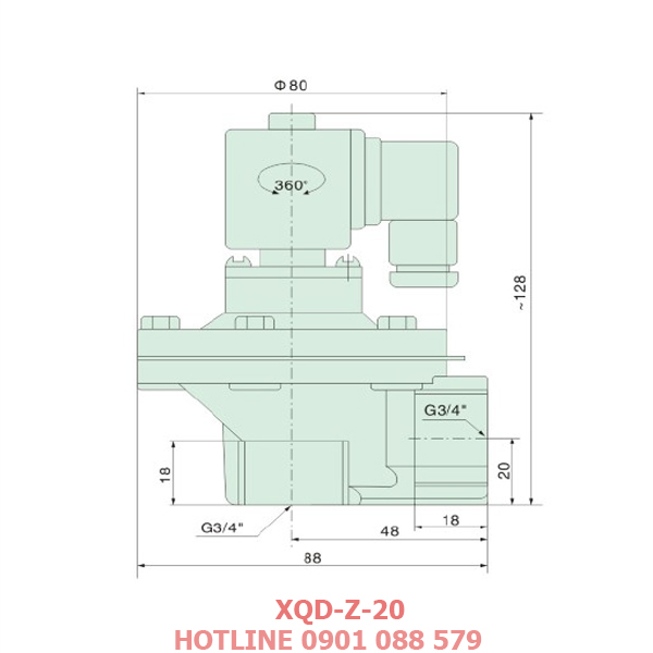 thông số kỹ thuật Van giũ bụi CQD-Z-20 khớp nối ren