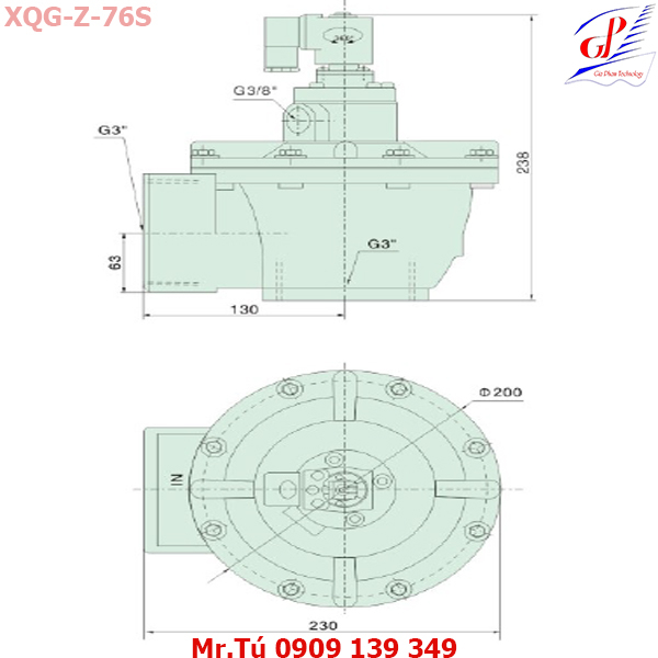 thông số kỹ thuật Van giũ bụi XQD-Z-76S khớp ren