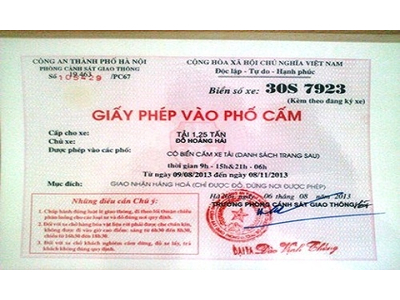 Thủ tục làm giấy phép vào phố cấm tại Hà Nội, chi phí làm giấy phép phố cấm