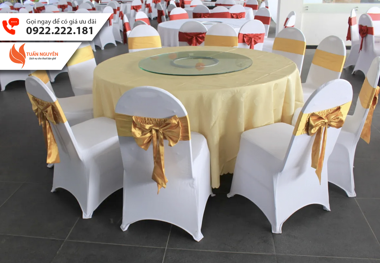 Cho thuê trọn bộ bàn ghế Banquet kèm nơ ghế, áo trùm ghế & khăn trải bàn