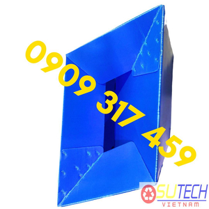 Thùng nhựa danpla đáy xếp tự động, nắp dán lông gai, tay cầm hở