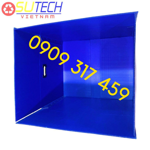 Thùng nhựa danpla đáy xếp tự động, nắp dán lông gai, tay cầm hở