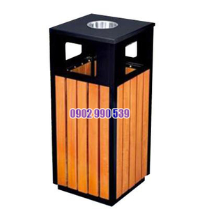 Thùng đựng rác bằng gỗ ngoài trời có gạt tàn