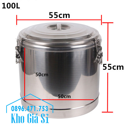 Thùng inox 100 lít - 2 lớp cách nhiệt có nắp đậy kín đựng gạo, bột mì