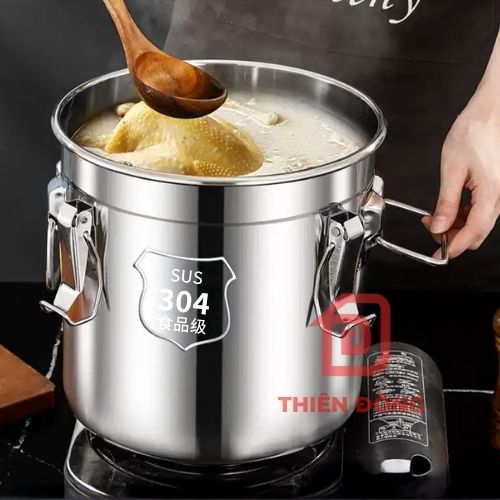 Thùng Inox 304 Có Khóa Kín 21L – Xô Inox Cấp Thực Phẩm Cao Cấp