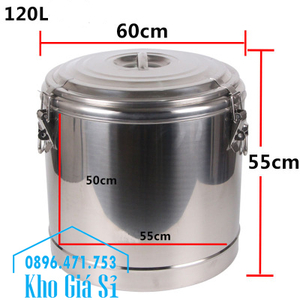 Thùng inox bảo ôn dung tích 120 lít có nắp đậy kín đựng thực phẩm, thức ăn
