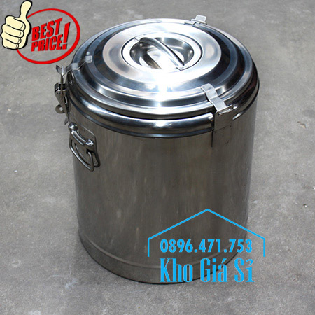 Thùng inox cách nhiệt 2 ngăn đựng thức ăn nấu chín có nắp đậy kín
